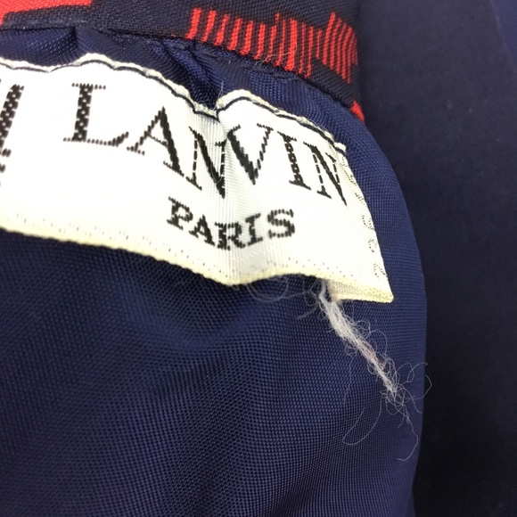 LANVIN Paris Women's Vintage Red/Navy 100% Silk Midi Skirt *No Size* - Picture 5 of 8